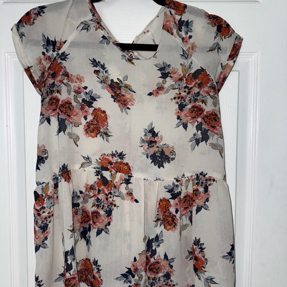 Xhilaration Floral Blouse - Cream and Orange